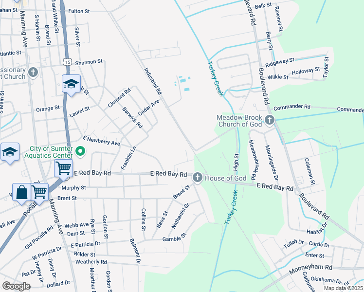 map of restaurants, bars, coffee shops, grocery stores, and more near 290 Hess Lane in Sumter