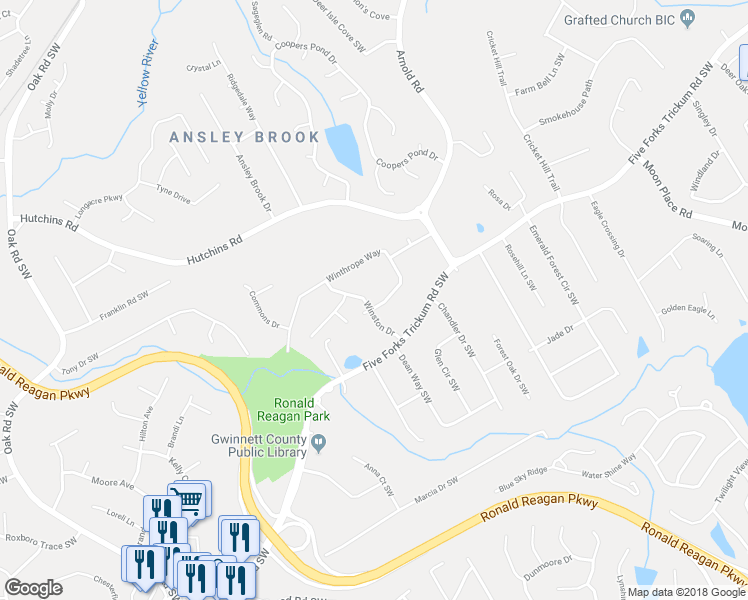 map of restaurants, bars, coffee shops, grocery stores, and more near 2500 Winthrope Way in Lawrenceville