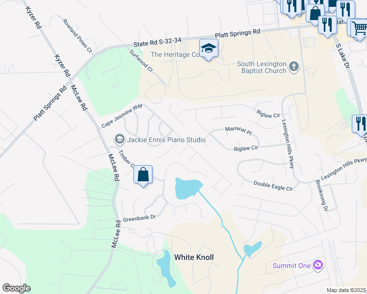 map of restaurants, bars, coffee shops, grocery stores, and more near 128 Flyer Court in Lexington