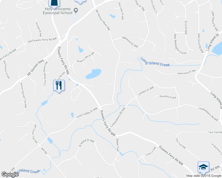 map of restaurants, bars, coffee shops, grocery stores, and more near 5280 Mount Vernon Parkway Northwest in Atlanta
