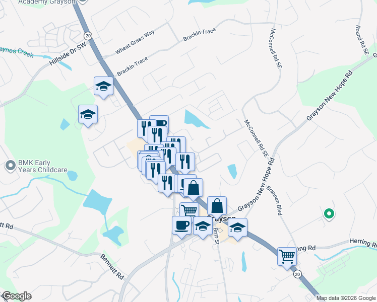 map of restaurants, bars, coffee shops, grocery stores, and more near 488 Townsend Street in Grayson
