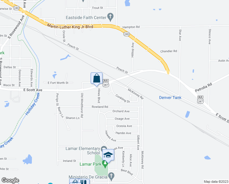 map of restaurants, bars, coffee shops, grocery stores, and more near 1610 Conkling Drive in Wichita Falls