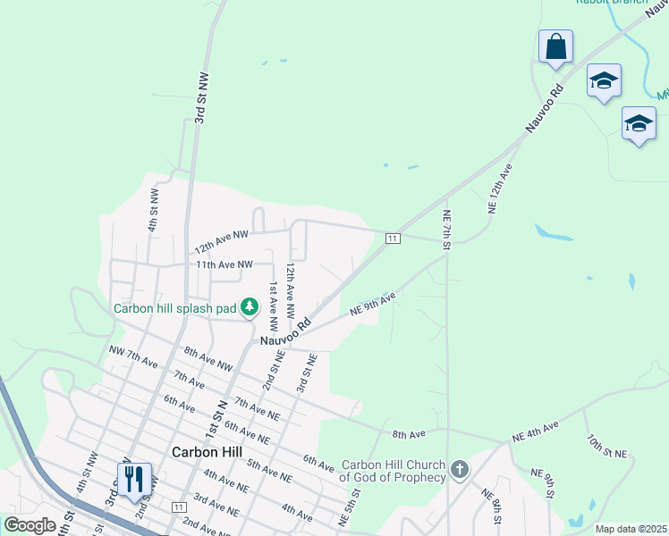 map of restaurants, bars, coffee shops, grocery stores, and more near 119-1215 Northeast Nauvoo Lane in Carbon Hill
