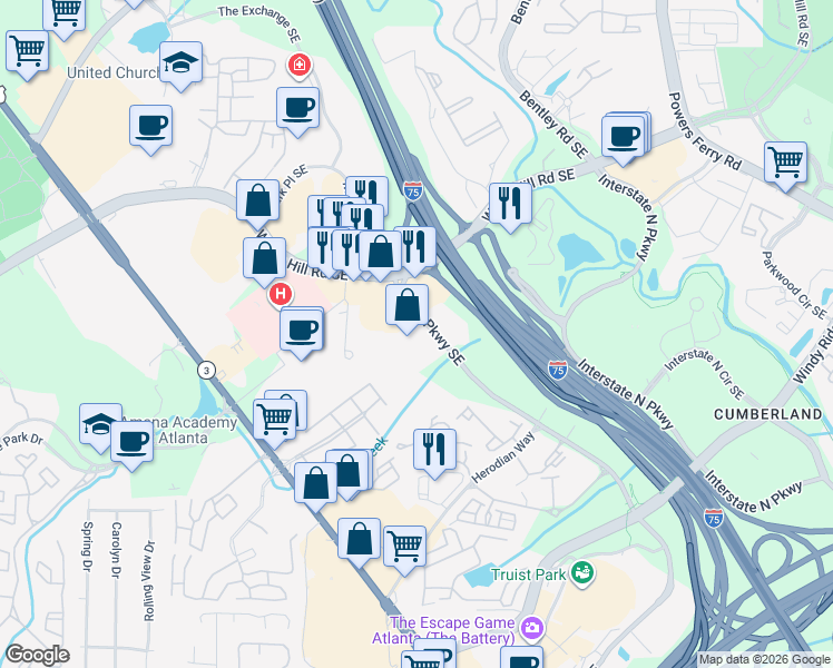 map of restaurants, bars, coffee shops, grocery stores, and more near in Cobb County