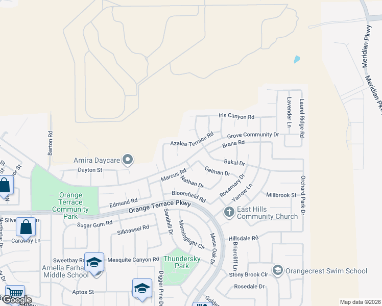 map of restaurants, bars, coffee shops, grocery stores, and more near 20596 Gelman Drive in Riverside