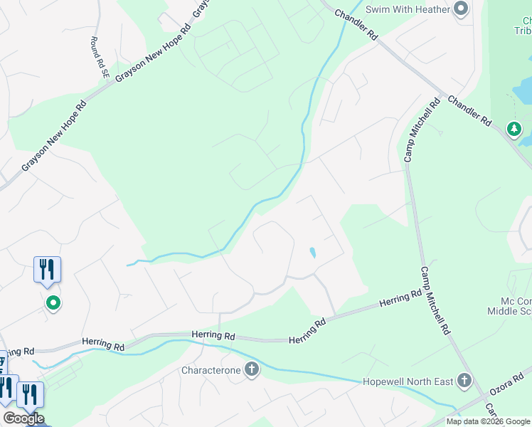 map of restaurants, bars, coffee shops, grocery stores, and more near 275 Amberbrook Circle in Grayson