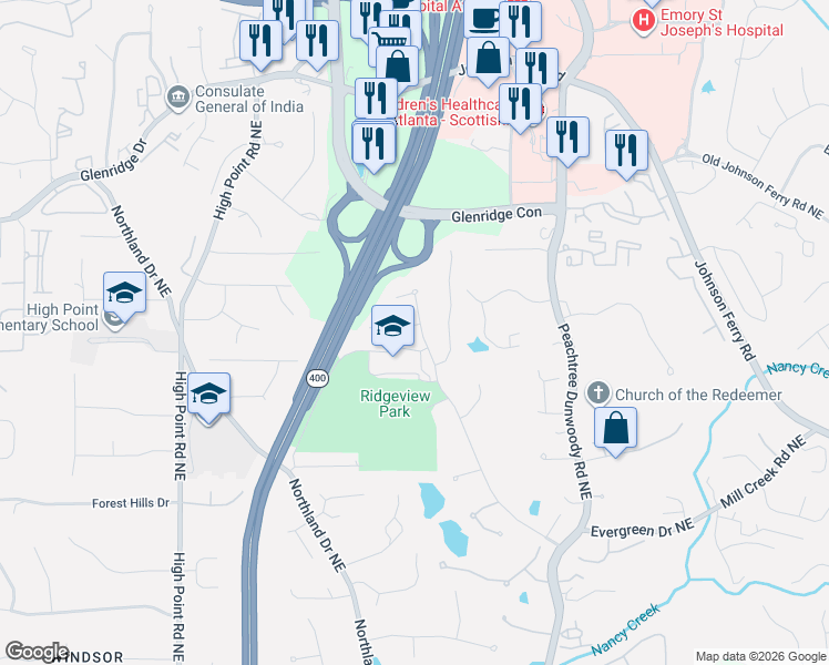 map of restaurants, bars, coffee shops, grocery stores, and more near 5250 South Trimble Road in Atlanta