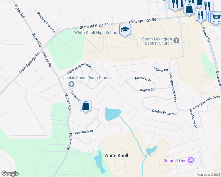 map of restaurants, bars, coffee shops, grocery stores, and more near 104 Flyer Court in Lexington