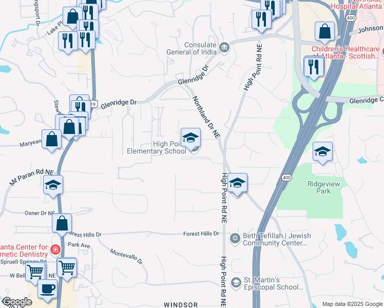 map of restaurants, bars, coffee shops, grocery stores, and more near 520 Greenland Road Northeast in Atlanta