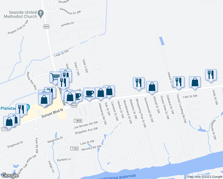map of restaurants, bars, coffee shops, grocery stores, and more near 7152 Westbrook Avenue Southwest in Ocean Isle Beach