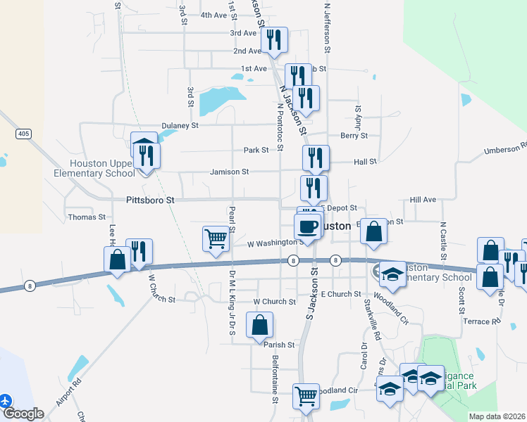 map of restaurants, bars, coffee shops, grocery stores, and more near 300-398 West Washington Street in Houston