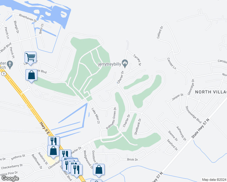 map of restaurants, bars, coffee shops, grocery stores, and more near 780 Charter Drive in Longs