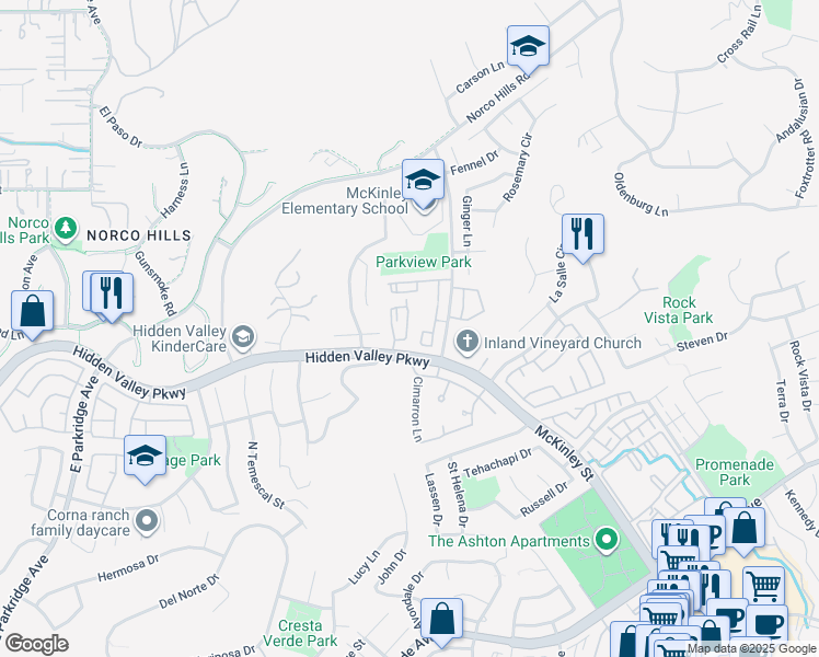 map of restaurants, bars, coffee shops, grocery stores, and more near 1000 Vista Del Cerro Drive in Corona