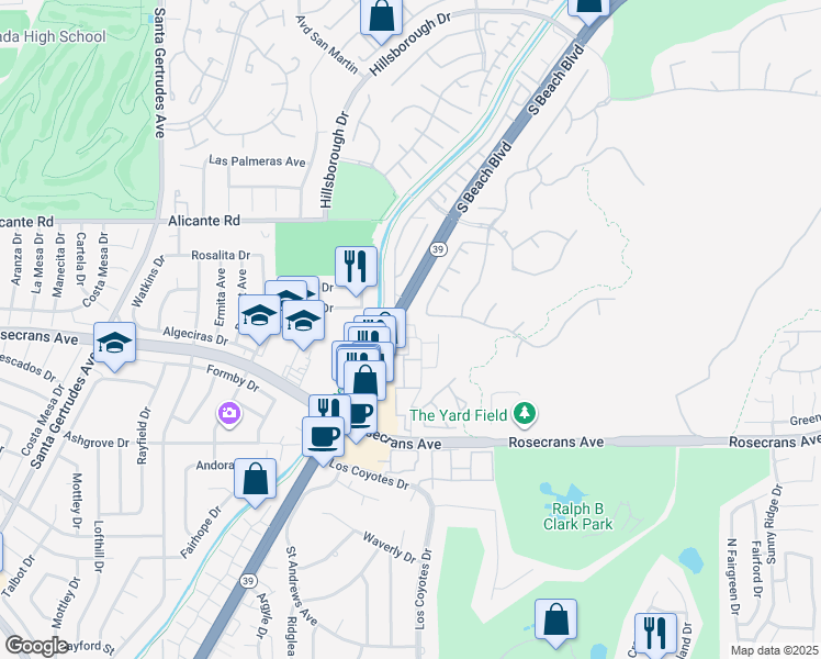 map of restaurants, bars, coffee shops, grocery stores, and more near 3054 Colt Way in Fullerton