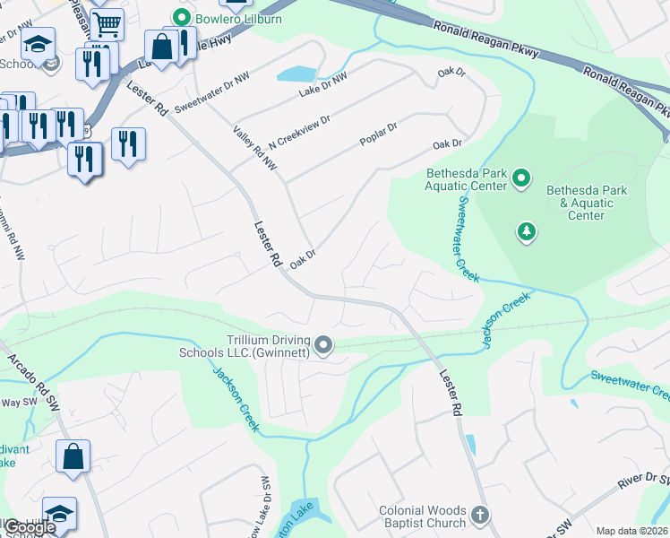 map of restaurants, bars, coffee shops, grocery stores, and more near 3715 Manchester Drive in Lawrenceville