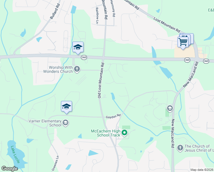 map of restaurants, bars, coffee shops, grocery stores, and more near 4481 Abby Grove Court in Powder Springs