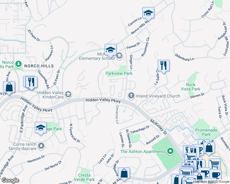map of restaurants, bars, coffee shops, grocery stores, and more near 1015 La Terraza Circle in Corona