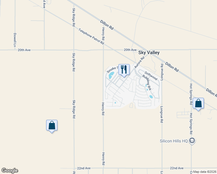 map of restaurants, bars, coffee shops, grocery stores, and more near 74555 Dillon Road in Desert Hot Springs