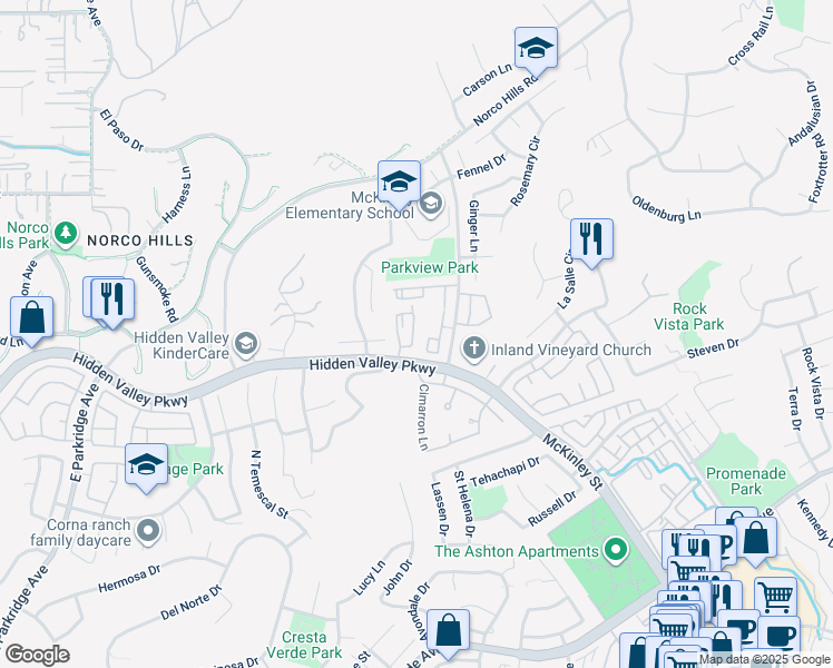 map of restaurants, bars, coffee shops, grocery stores, and more near 1015 La Terraza Circle in Corona