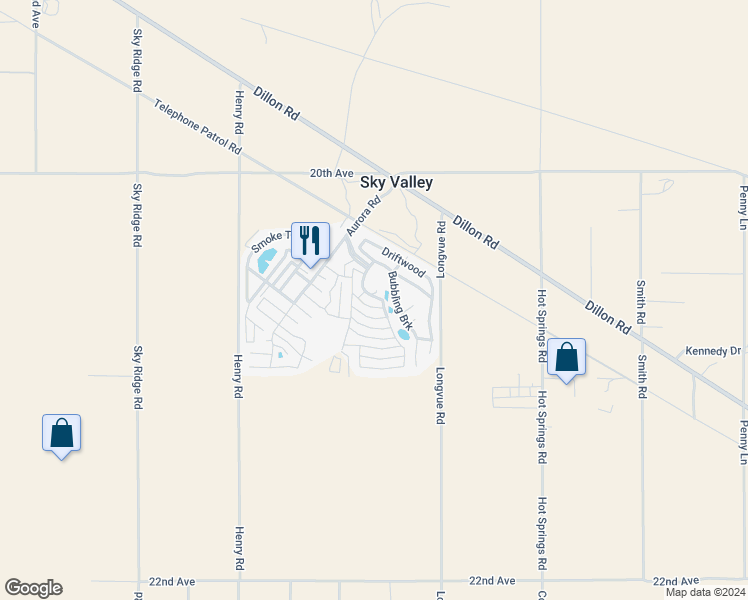 map of restaurants, bars, coffee shops, grocery stores, and more near 74711 Dillon Road in Desert Hot Springs