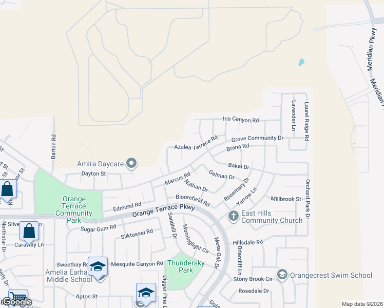 map of restaurants, bars, coffee shops, grocery stores, and more near 8315 Juniper Circle in Riverside