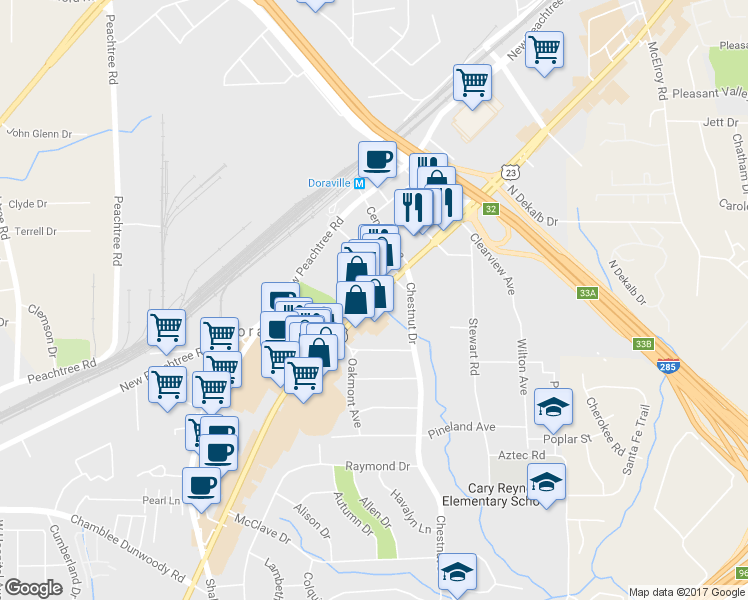 map of restaurants, bars, coffee shops, grocery stores, and more near 5382 Buford Hwy NE in Atlanta