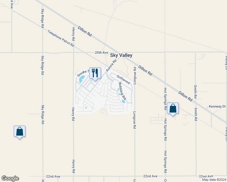 map of restaurants, bars, coffee shops, grocery stores, and more near 74711 Dillon Road in Desert Hot Springs