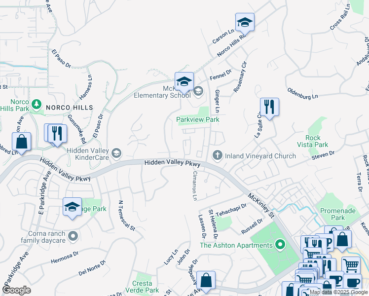 map of restaurants, bars, coffee shops, grocery stores, and more near 1035 La Terraza Circle in Corona