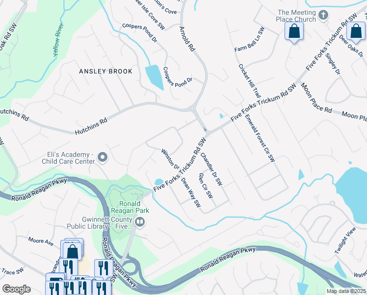 map of restaurants, bars, coffee shops, grocery stores, and more near 2535 Winthrope Way in Lawrenceville