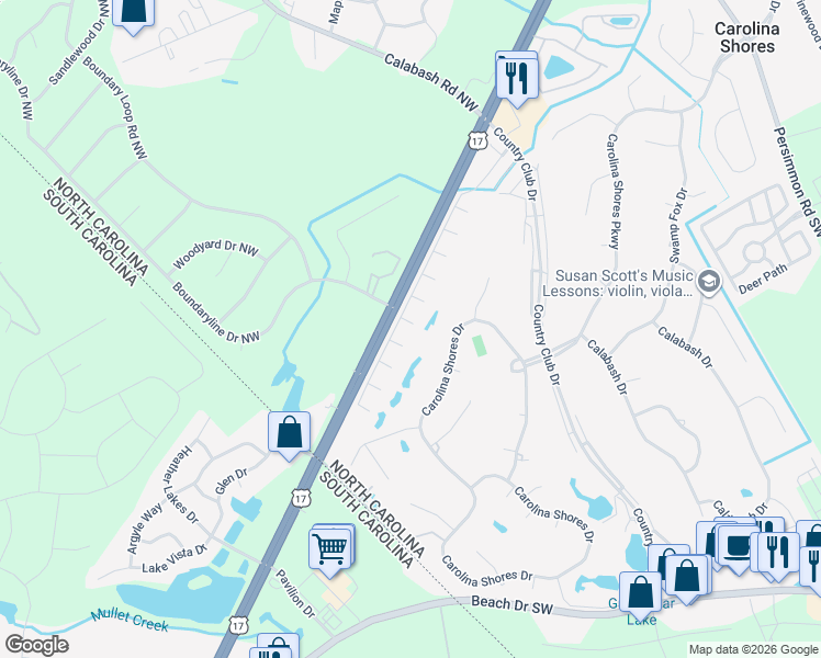 map of restaurants, bars, coffee shops, grocery stores, and more near 1 Court 8 Northwest Drive in Carolina Shores