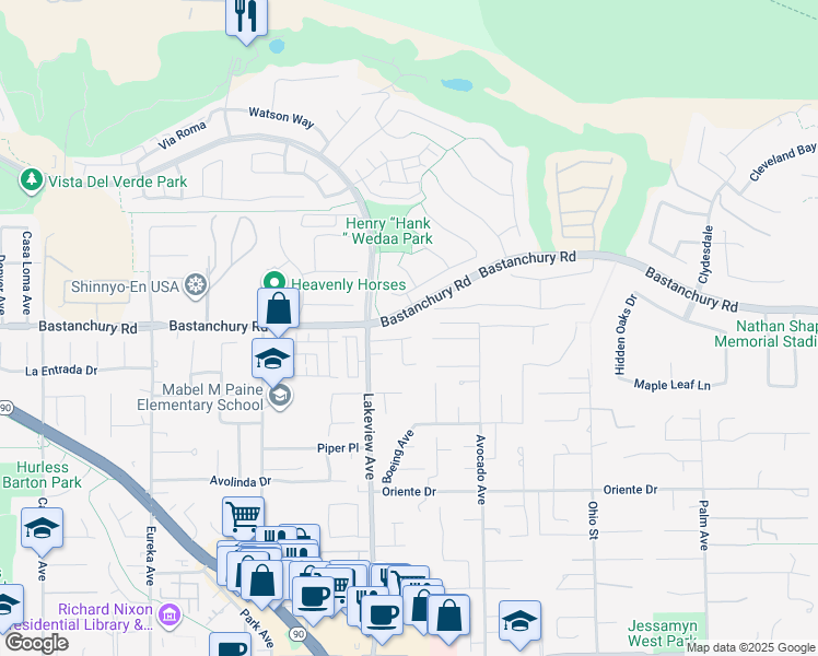 map of restaurants, bars, coffee shops, grocery stores, and more near 18568 Arbor Gate Lane in Yorba Linda