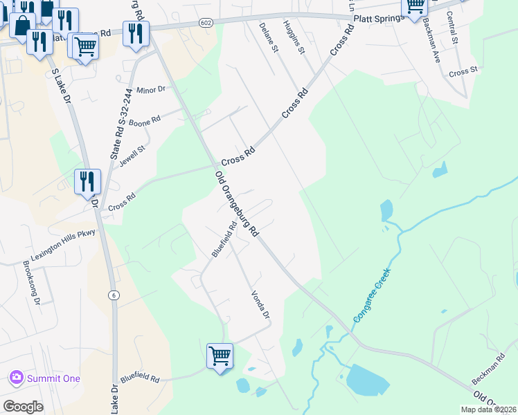 map of restaurants, bars, coffee shops, grocery stores, and more near 1705 Old Orangeburg Road in Lexington
