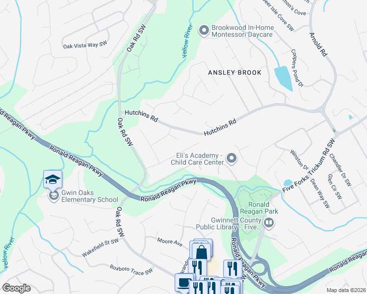 map of restaurants, bars, coffee shops, grocery stores, and more near 488 Benton Court Southwest in Lawrenceville