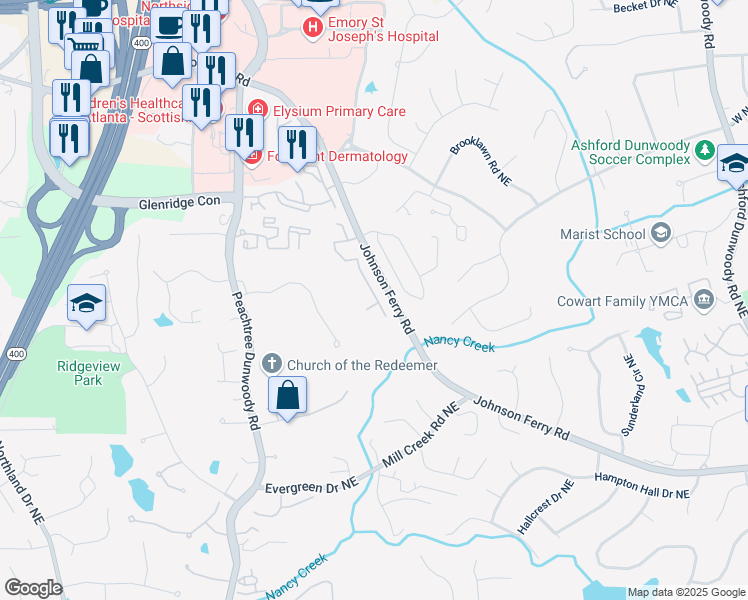 map of restaurants, bars, coffee shops, grocery stores, and more near 3759 Wescott Cove Northeast in Atlanta