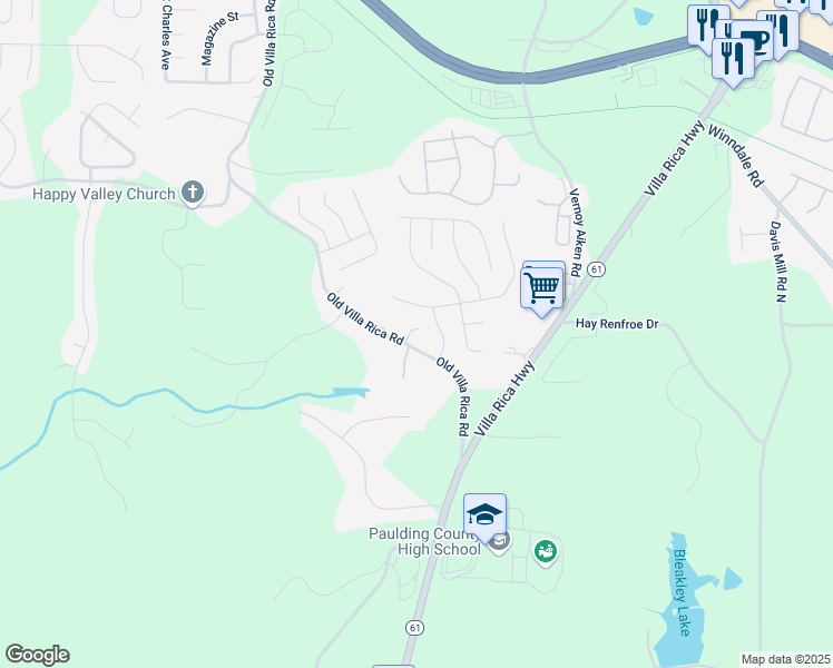 map of restaurants, bars, coffee shops, grocery stores, and more near 1243 Old Villa Rica Road in Dallas