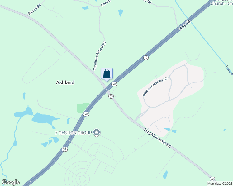 map of restaurants, bars, coffee shops, grocery stores, and more near 4501 Monroe Highway in Bogart