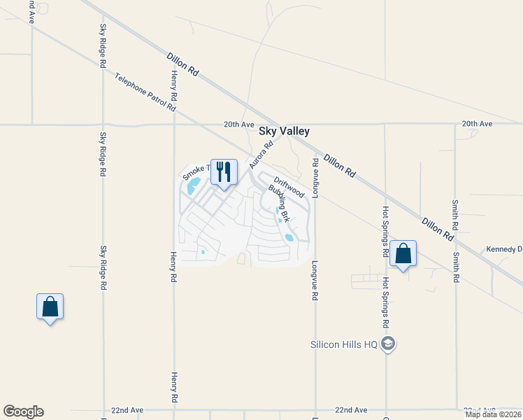 map of restaurants, bars, coffee shops, grocery stores, and more near 74711 Dillon Road in Desert Hot Springs