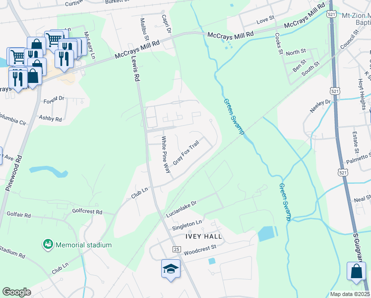 map of restaurants, bars, coffee shops, grocery stores, and more near 841 Gray Fox Trail in Sumter