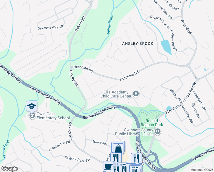 map of restaurants, bars, coffee shops, grocery stores, and more near 488 Benton Court Southwest in Lawrenceville
