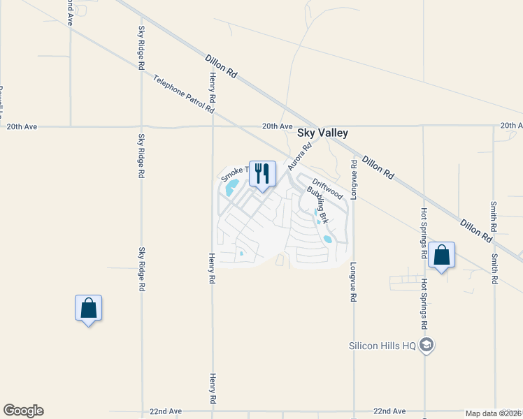 map of restaurants, bars, coffee shops, grocery stores, and more near 74711 Dillon Road in Desert Hot Springs