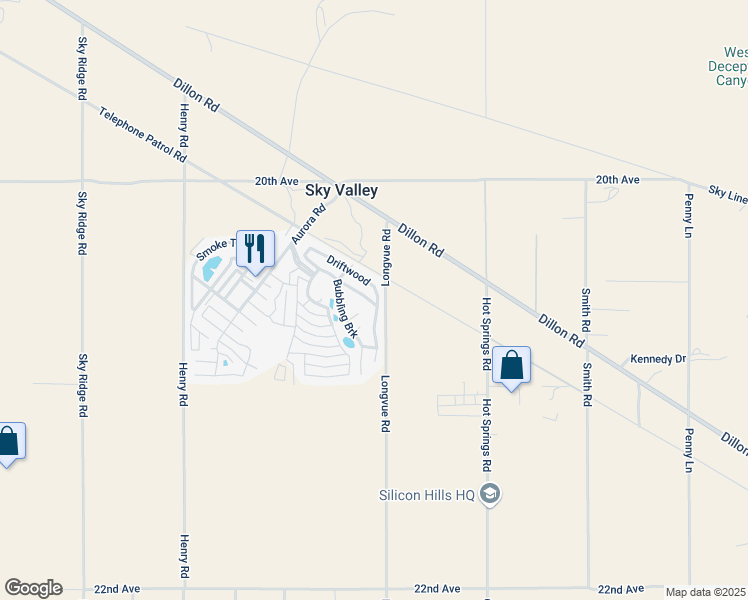 map of restaurants, bars, coffee shops, grocery stores, and more near 74711 Dillon Road in Desert Hot Springs