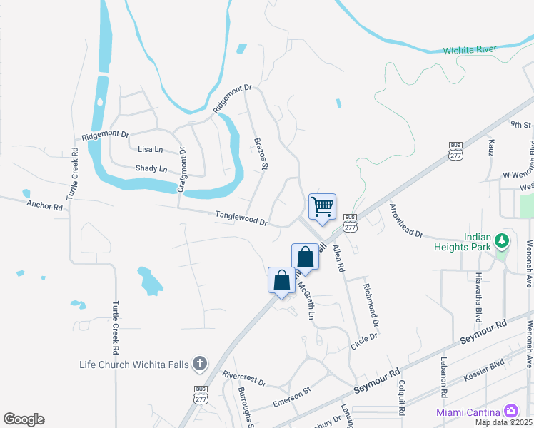 map of restaurants, bars, coffee shops, grocery stores, and more near 4302 Briar Cliff Drive in Wichita Falls