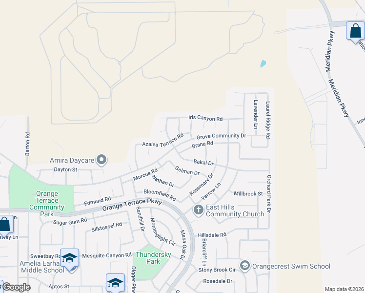 map of restaurants, bars, coffee shops, grocery stores, and more near 20683 Azalea Terrace Road in Riverside