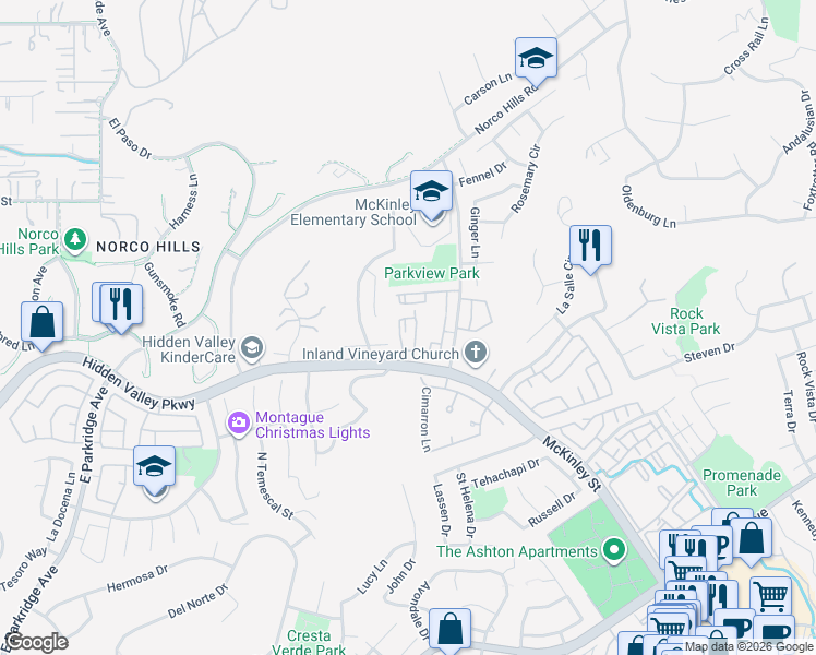 map of restaurants, bars, coffee shops, grocery stores, and more near 1035 La Terraza Circle in Corona