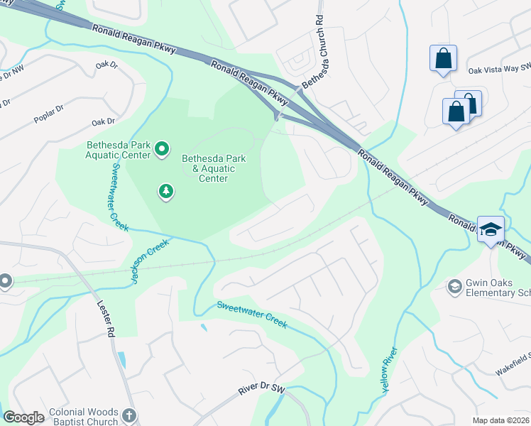 map of restaurants, bars, coffee shops, grocery stores, and more near 3435 Bethesda Park Court in Lawrenceville