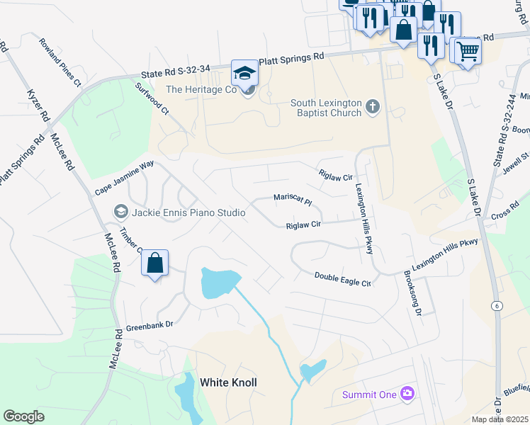 map of restaurants, bars, coffee shops, grocery stores, and more near 244 Riglaw Circle in Lexington