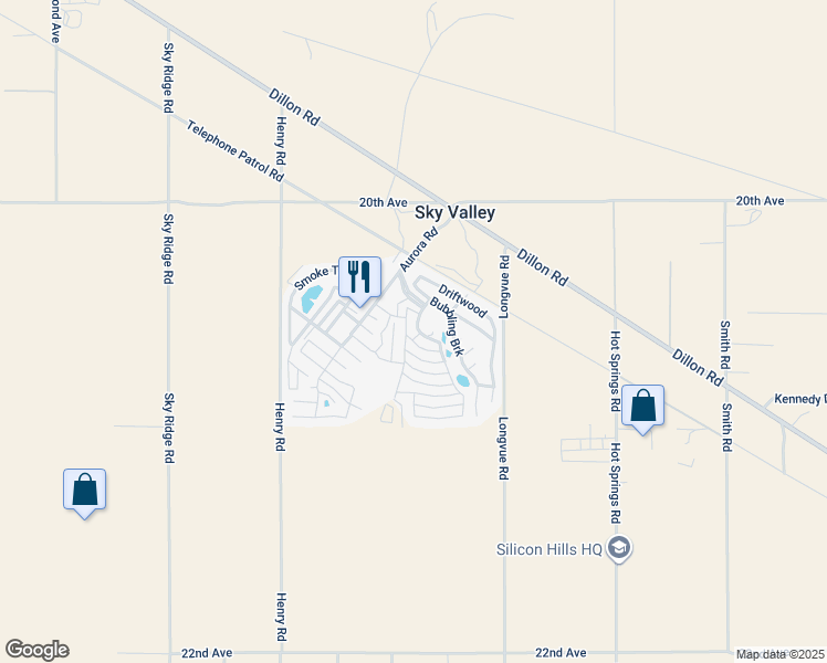 map of restaurants, bars, coffee shops, grocery stores, and more near 74711 Dillon Road in Desert Hot Springs