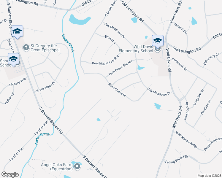 map of restaurants, bars, coffee shops, grocery stores, and more near 359 River Chase Drive in Athens