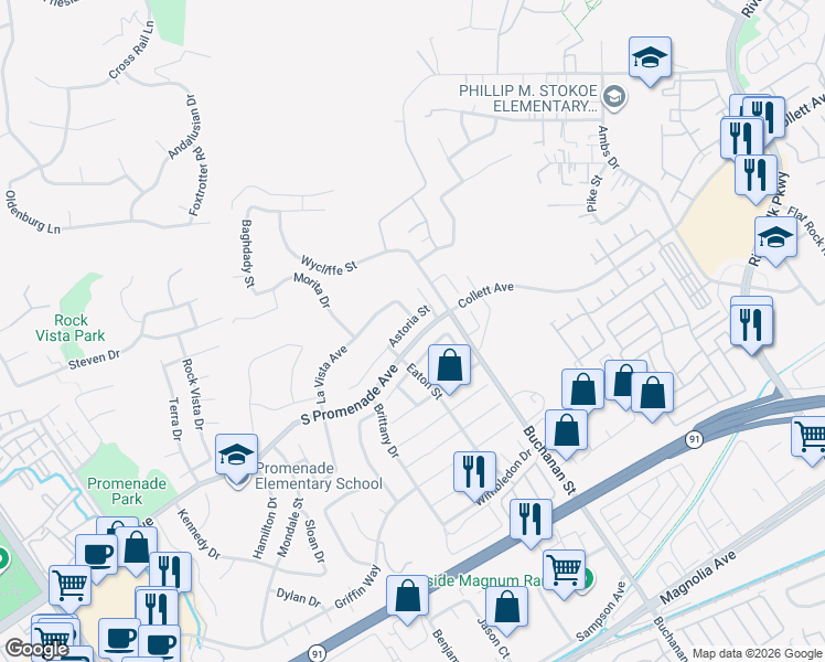 map of restaurants, bars, coffee shops, grocery stores, and more near 3032 Astoria Street in Corona