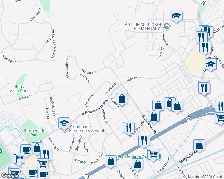 map of restaurants, bars, coffee shops, grocery stores, and more near 3032 Astoria Street in Corona